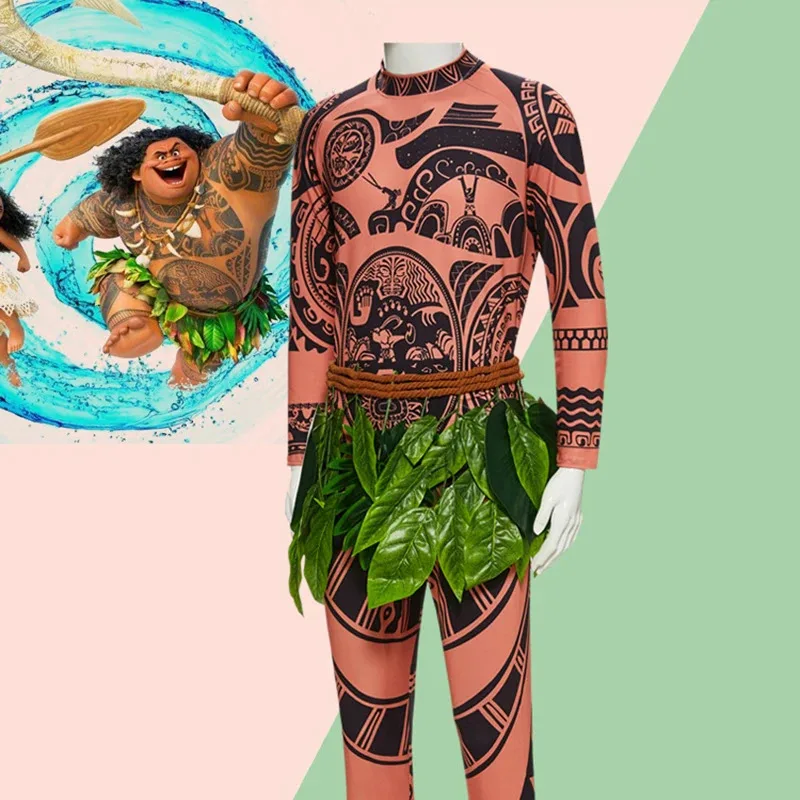 2025 New 3PCS Maui Tattoo Cosplay Costume Adult Child Halloween Anime Moana Girls Boys Party Carnival Cosplayer Clothing Suit