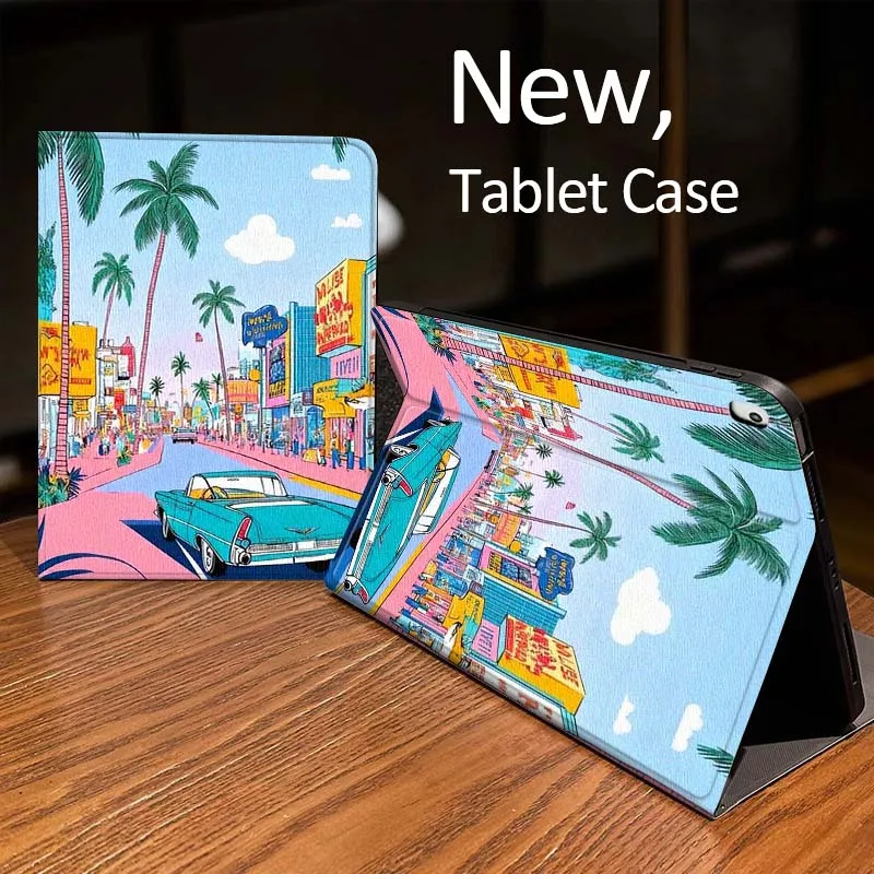 

Palm Tree Car Illustration For iPad Pro 10th 11th 5th 6th 7 8 9 2 gen 11 13 M4 M5 10.2 9.7 12.9 10.5 10.9 Inch Tablet Case