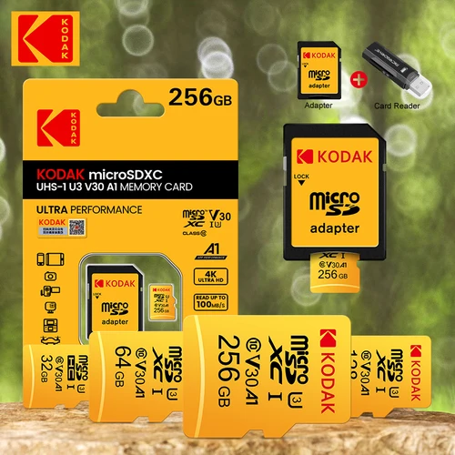 Imagen 2 del producto Tarjeta de memoria Micro SD KODAK 512GB 256GB hasta 90 MB/s Class10 U3 32GB 64GB 128GB tarjeta TF 4K HD para adaptador de lector de tarjetas USB Microsd