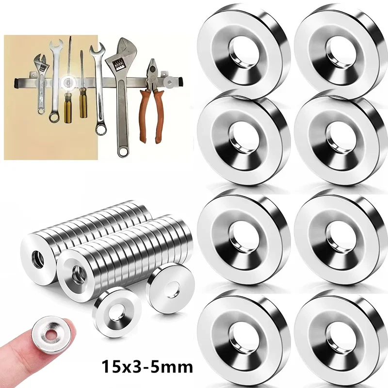 10/20/30/50Pcs 15x3mm Hole Countersunk Round Disc Fridge Magnets Strong Magnetic Push Pin for DIY Whiteboard Crafts Home Storage