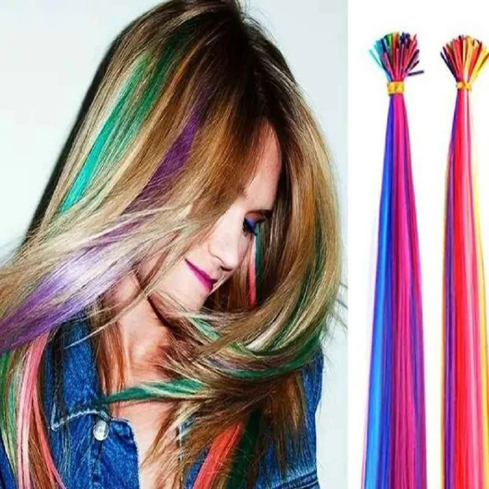 Rainbow Hair Extensions, Synthetic Dye, Tip Keratin, FusionColored Kanekalon, Various Color, 0.5g/Strand, 100 Strands per Pack