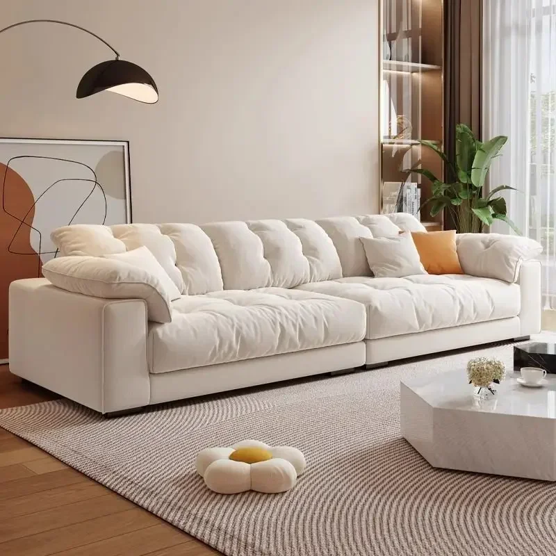 Cloud sofa French cream style living room modern simple three-person straight row lazy wind cat scratch fabric sofa