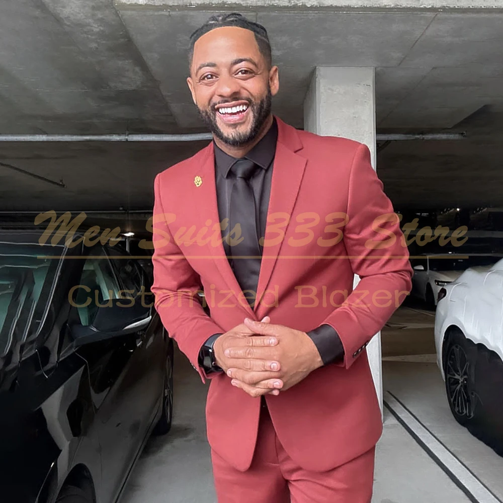 

Slim Fit Men's Suits 2 Piece Jacket Pants Solid Color Single Breasted Notch Lapel Skinny Male Clothing For Wedding Outfits