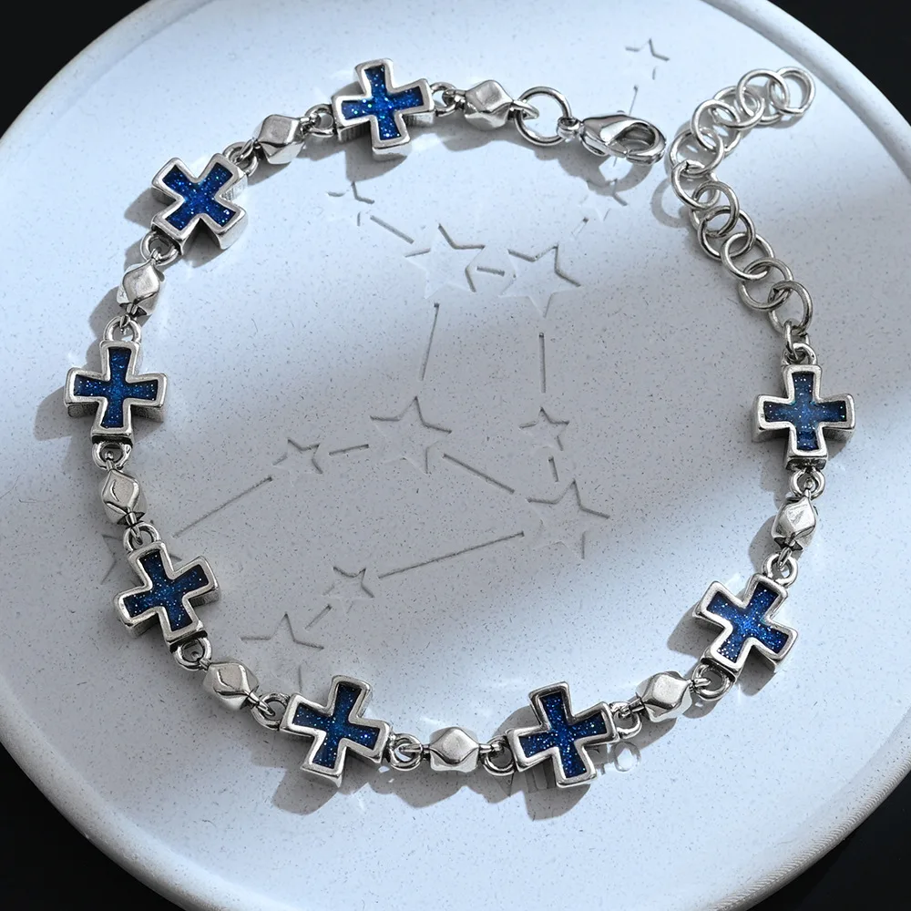 New Arrival 100% 925 Sterling Silver Retro Blue Cross Lady Bracelet Promotion Jewelry Women Christmas Gifts No Fade 2027
