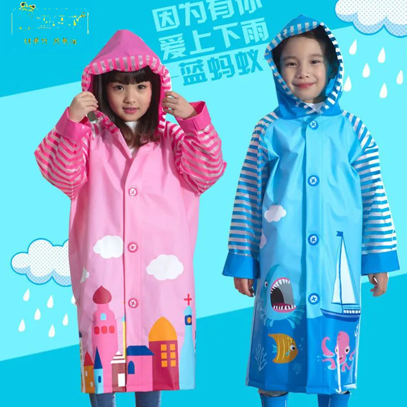 Fashion PVC Cartoon Waterproof Rainsuit Cute Baby Poncho Child Rainwear Children's Raincoat With School Bags Position