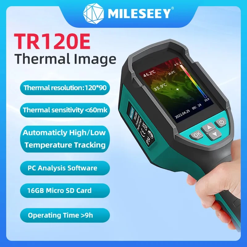 Câmera Térmica Infravermelha Imager Medidor de Temperatura Auto Track Foco Máximo e Mínimo Saída de Dados Recarregável Horas Mileseey-tr120e