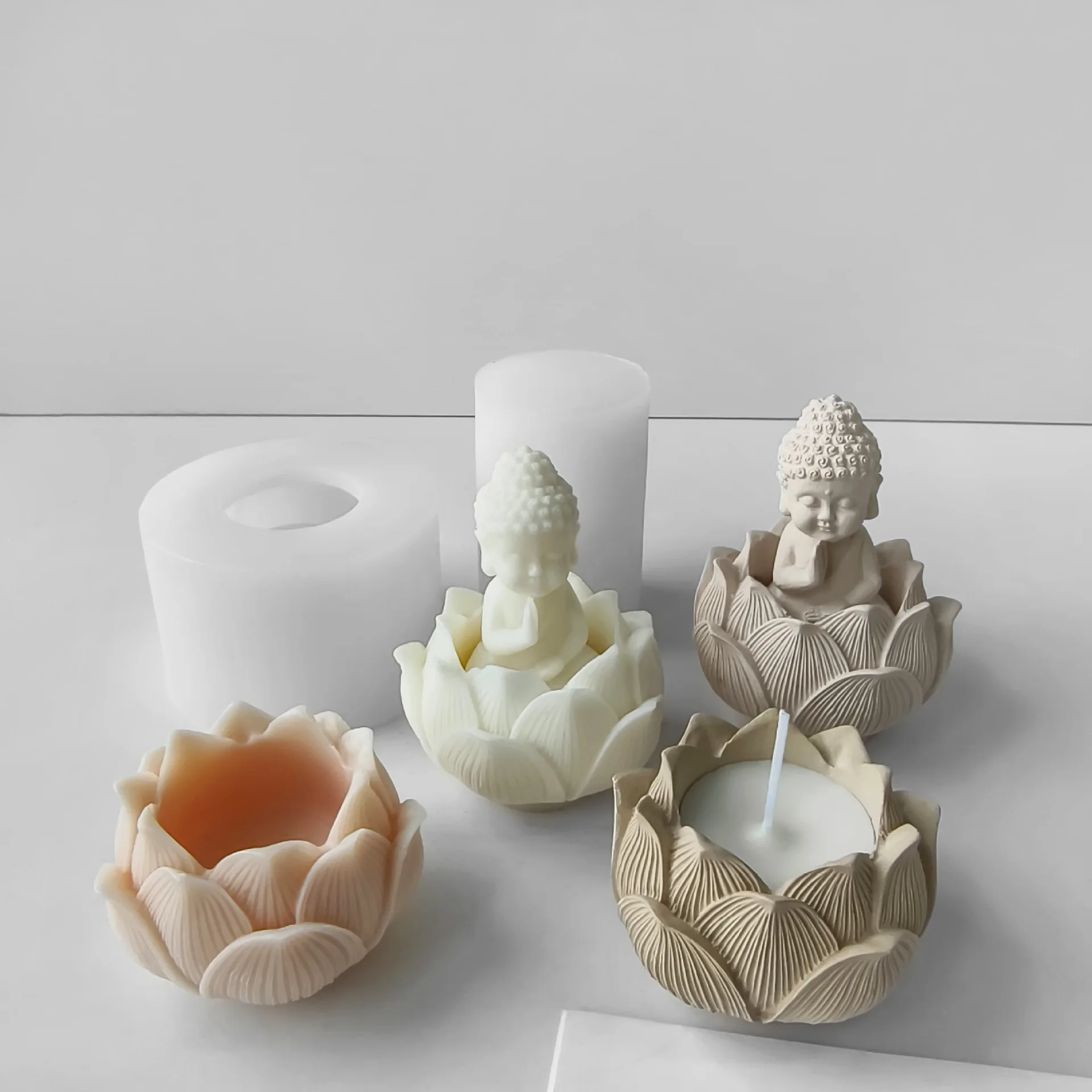 3D Lotus Candlestick Buddha Silicone Mold Handmade Aroma Candle DIY Buddha Plaster Ornaments Mold Home Decor Crafts Mould