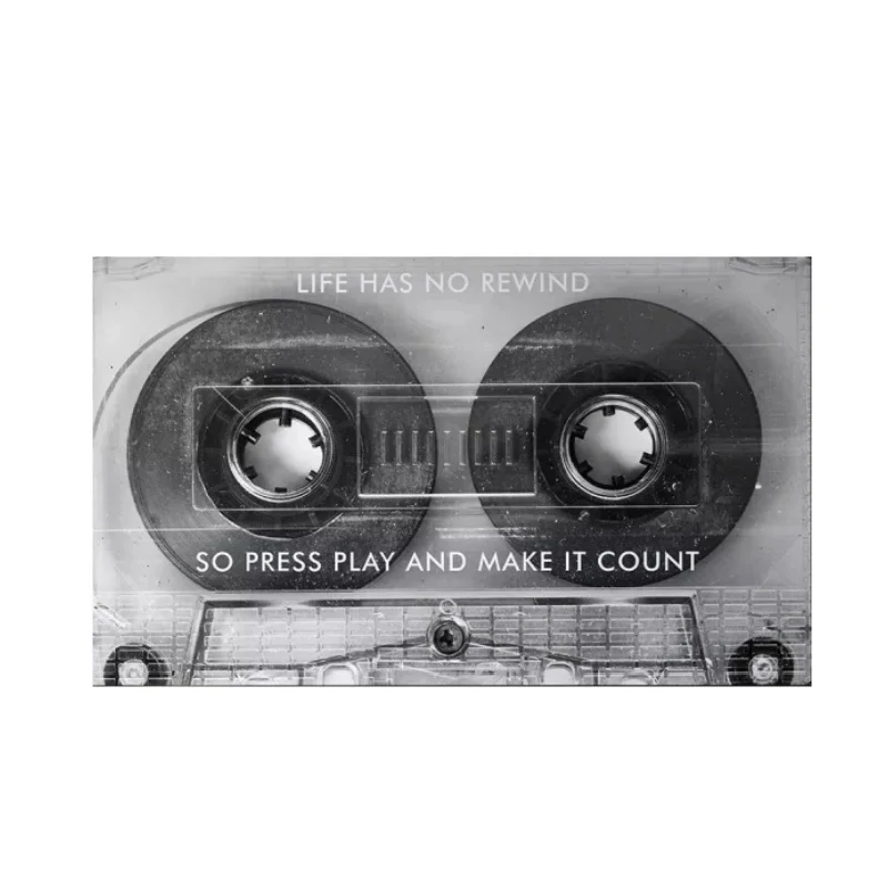 Motivational Cassette Poster Vintage Black White Canvas Print Life Has No Rewind Quote Wall Art Painting Home Decoration Picture
