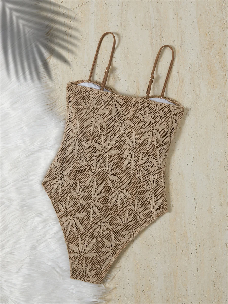 Einteiliger Badeanzug für Damen, gehäkelte Spitze, tiefer V-Ausschnitt, sexy Badeanzug, Sommer, Strandurlaub, Bademode, verstellbarer Riemen, Monokini – Detail 5