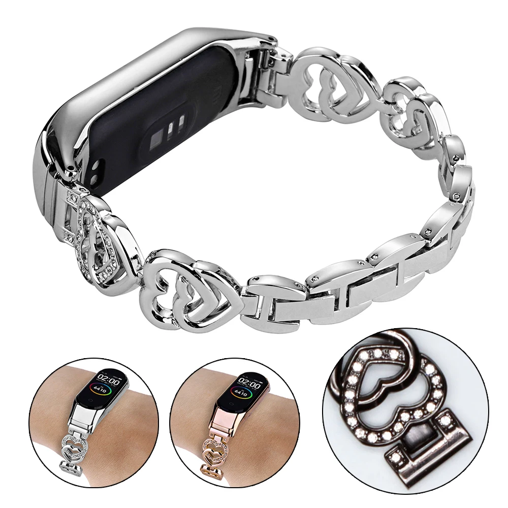 Thin Metal Strap for Xiaomi Mi Band 5 Wristband Women Bling Bracelet Slim Watchband for Mi Band 7/6 Smartwatch Easy Adjustable