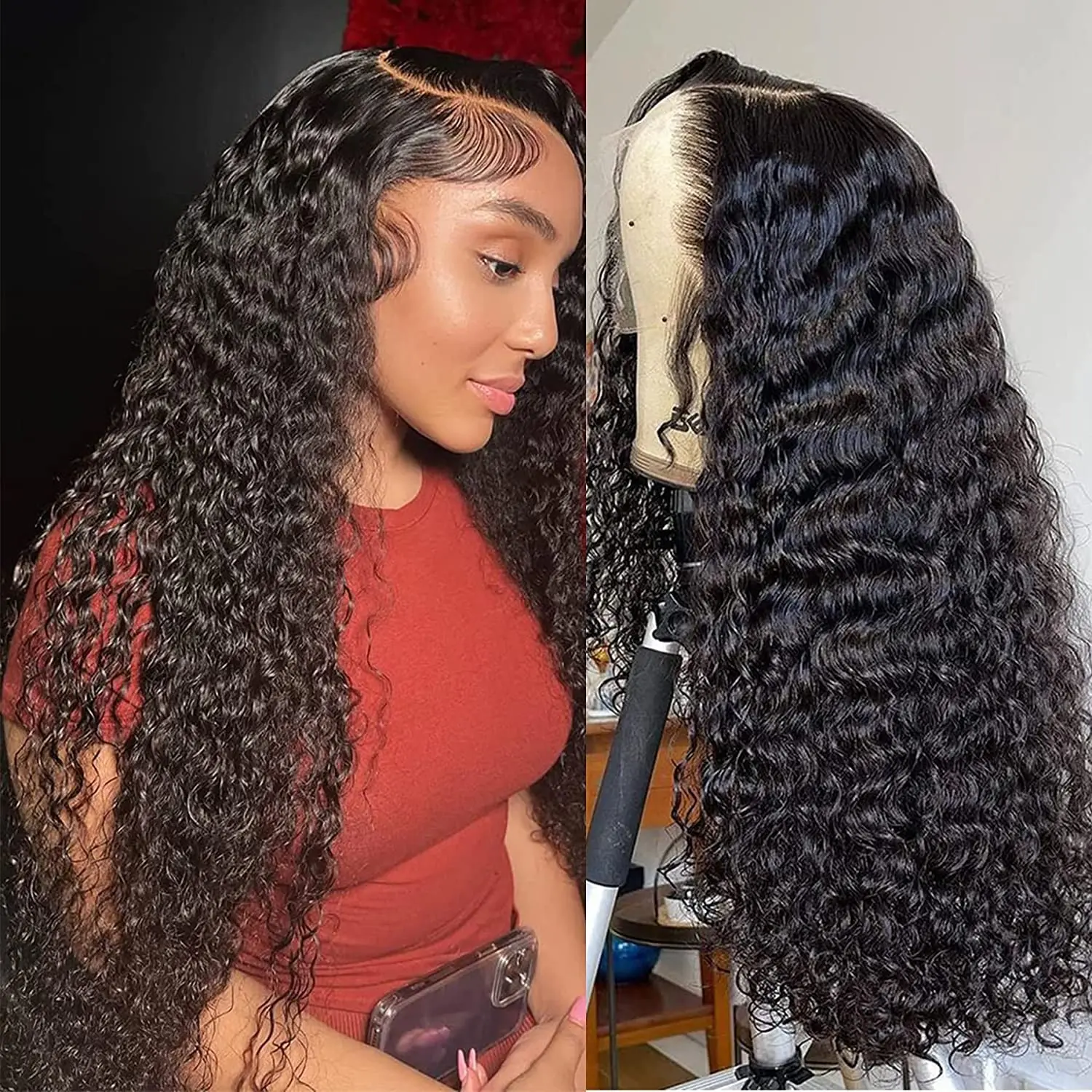 Deep Wave Lace Front Wigs Human Hair Pre Plucked 13x4 HD Curly Wig Human Hair 26 Inch Curly Lace Front Wig Human Hair