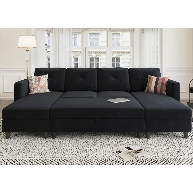 Slaper Sectionele Sofa Set Fluwelen U-Vormige Bank Met Opslag Ottomaanse 4-zits Sectionele Sofa Set Voor Woonkamer