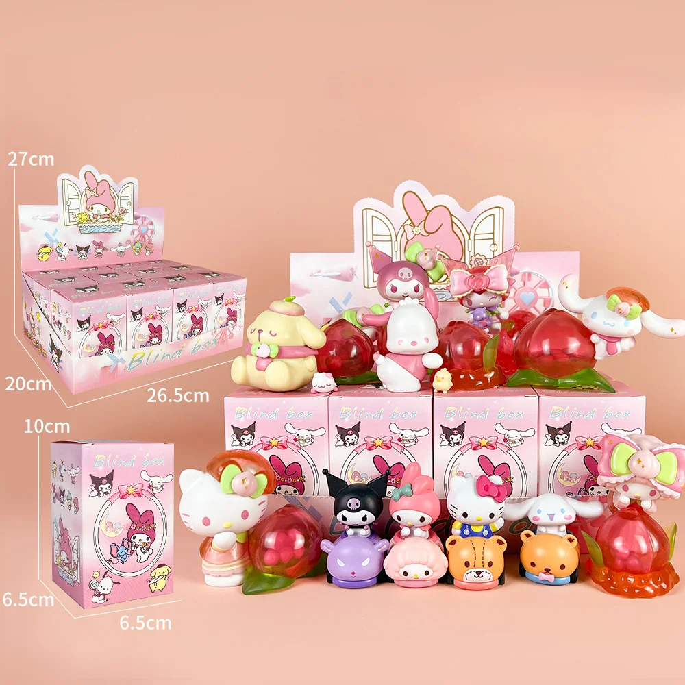 Sanrio Blind Box Vitality Peach Paradise Series Pvc Hello Kitty Cars Cinnamoroll Figurine Collectable Toys For Girls Christmas