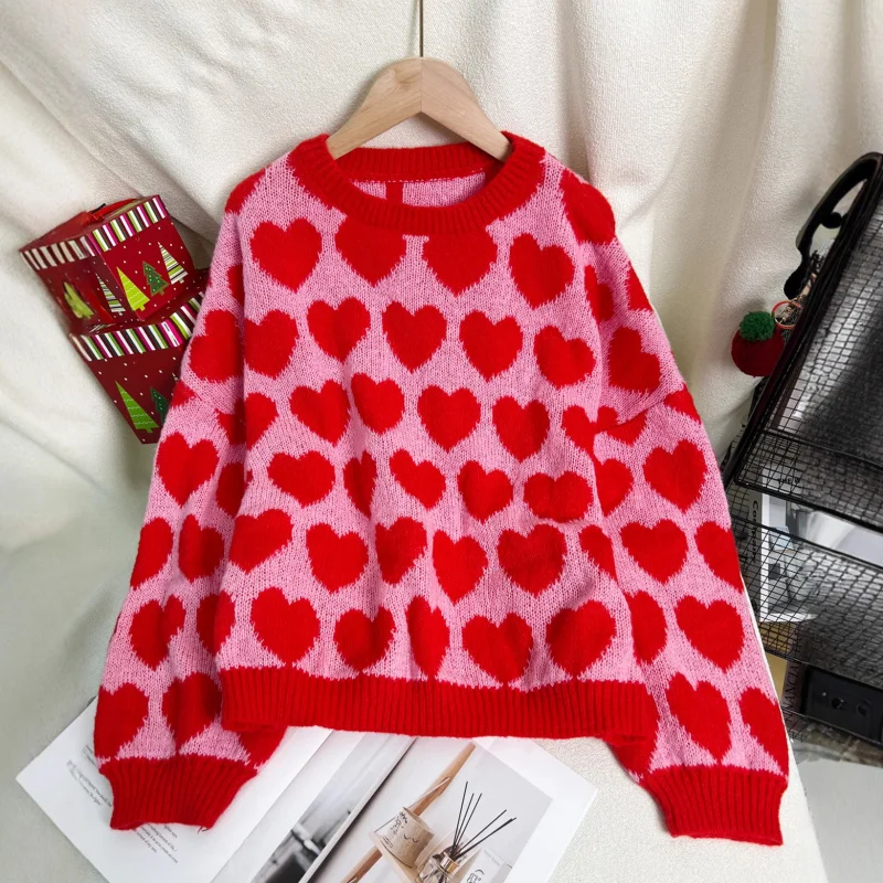 

Knitted Sweater with Hearts Love Sweater