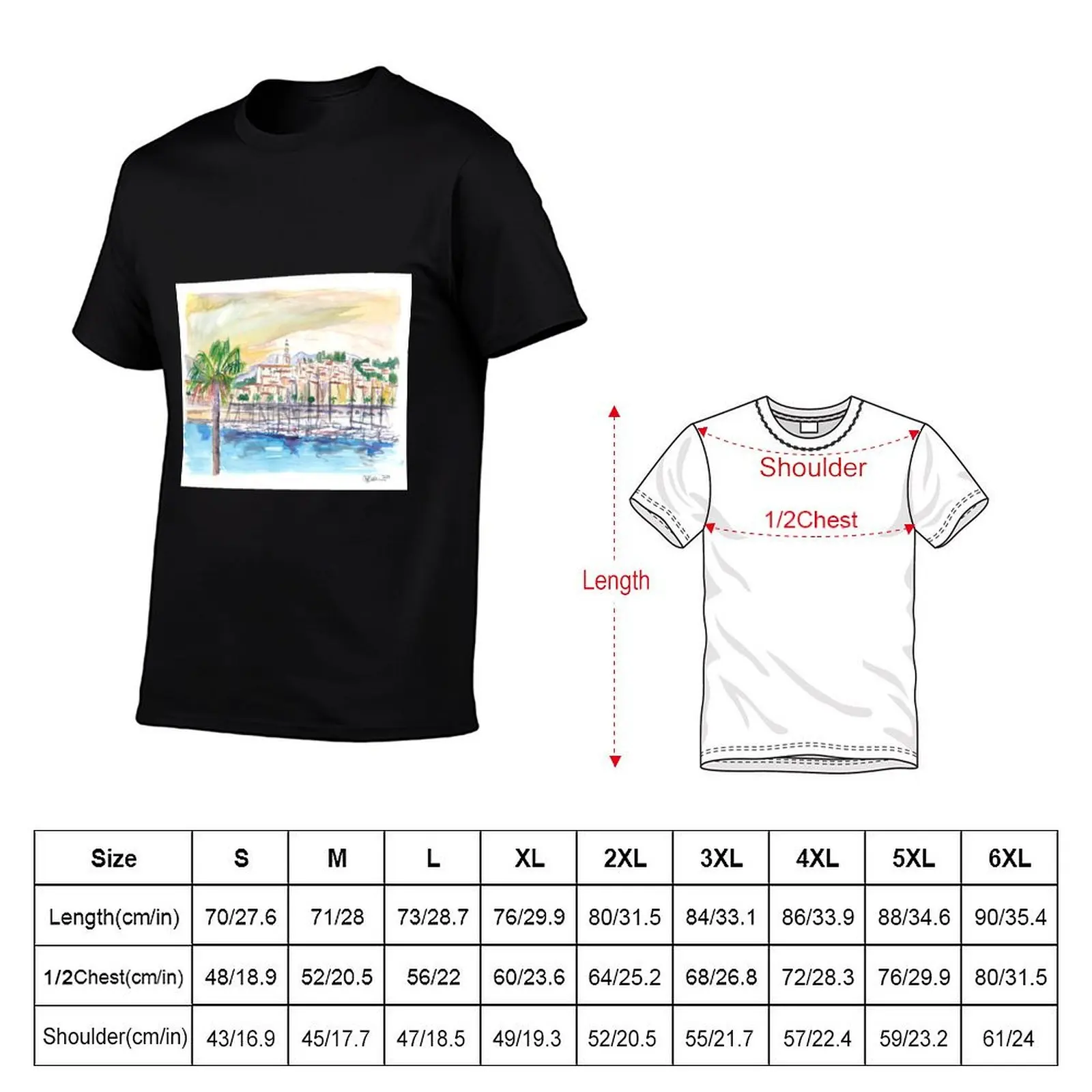 Menton Provence France Harbour Scene with Waterfront T-Shirt vintage anime shirt customizeds men graphic t shirts