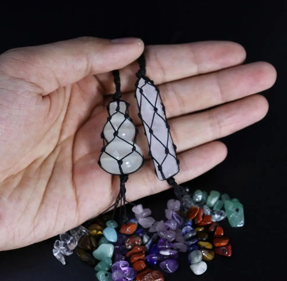 1PC Natural Pink Crystal Sword-shaped Handmade String Wrapped Reiki Healing Gravel Stone Women Charm Necklace Pendant F1720