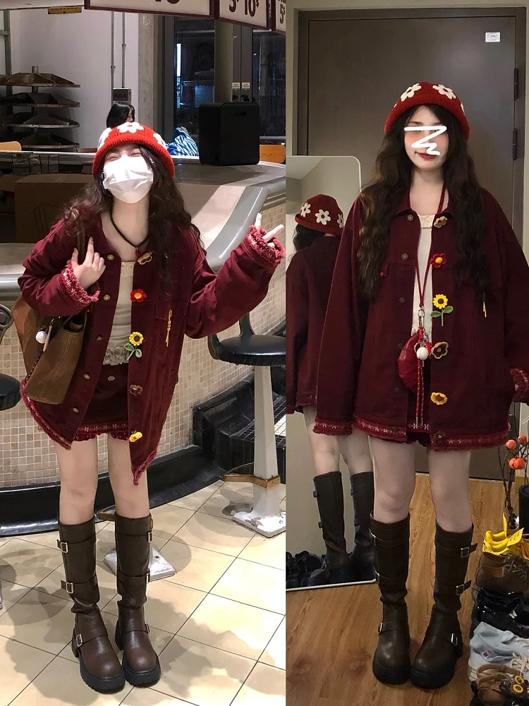 American Vintage Jean Jacket Women Long Sleeve Zipper Harajuku Safari Denim Short Coats 2000s Retro Clothing Outwear Chic