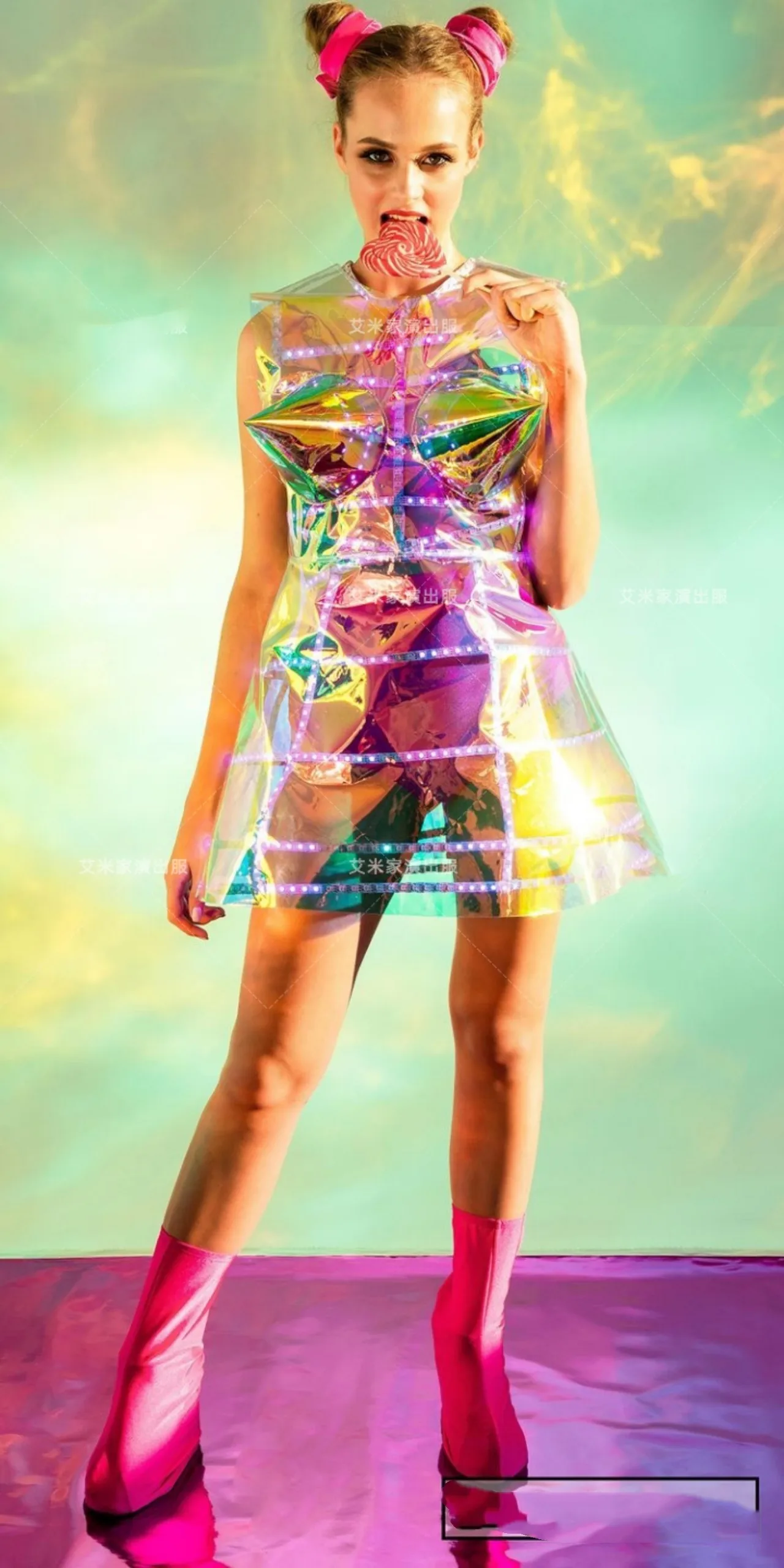 Nightclub magic color laser TPU perspective transparent pointed chest female GOGO bar LED costume