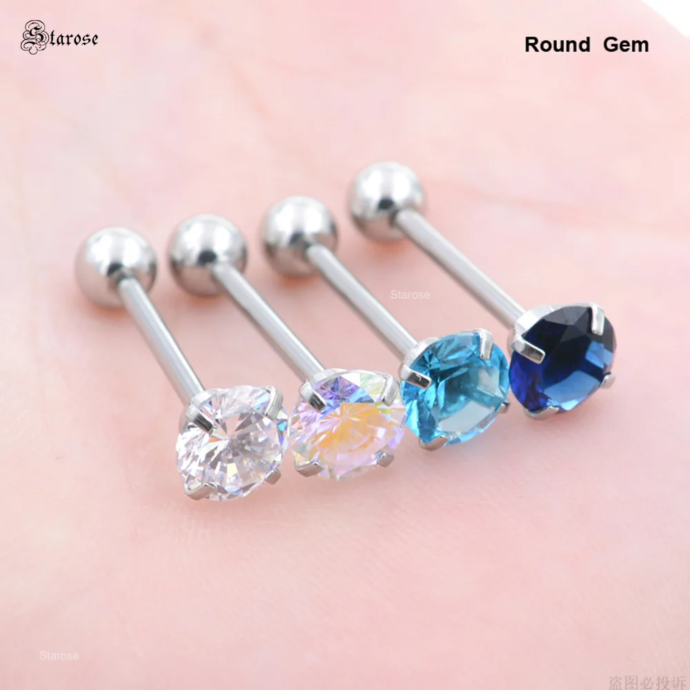 1 قطعة كريستال ستار جولة القلب اللسان ثقب المجوهرات الزركون الحديد حلقات اللسان الفولاذ المقاوم للصدأ الصناعية ثقب الكرة النهاية