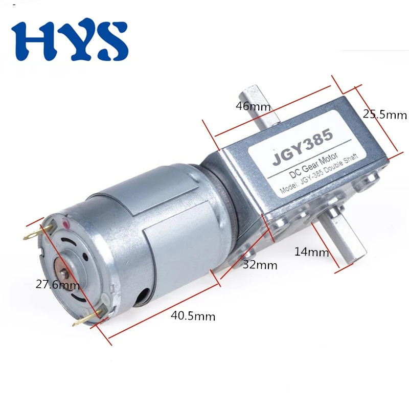 

JGY-385 Dual Output Shaft DC 12V 24V Worm Gear Reduction Motor Self Locking Large Torque 4/6/12/20/61/106/213RPM PWM Controller