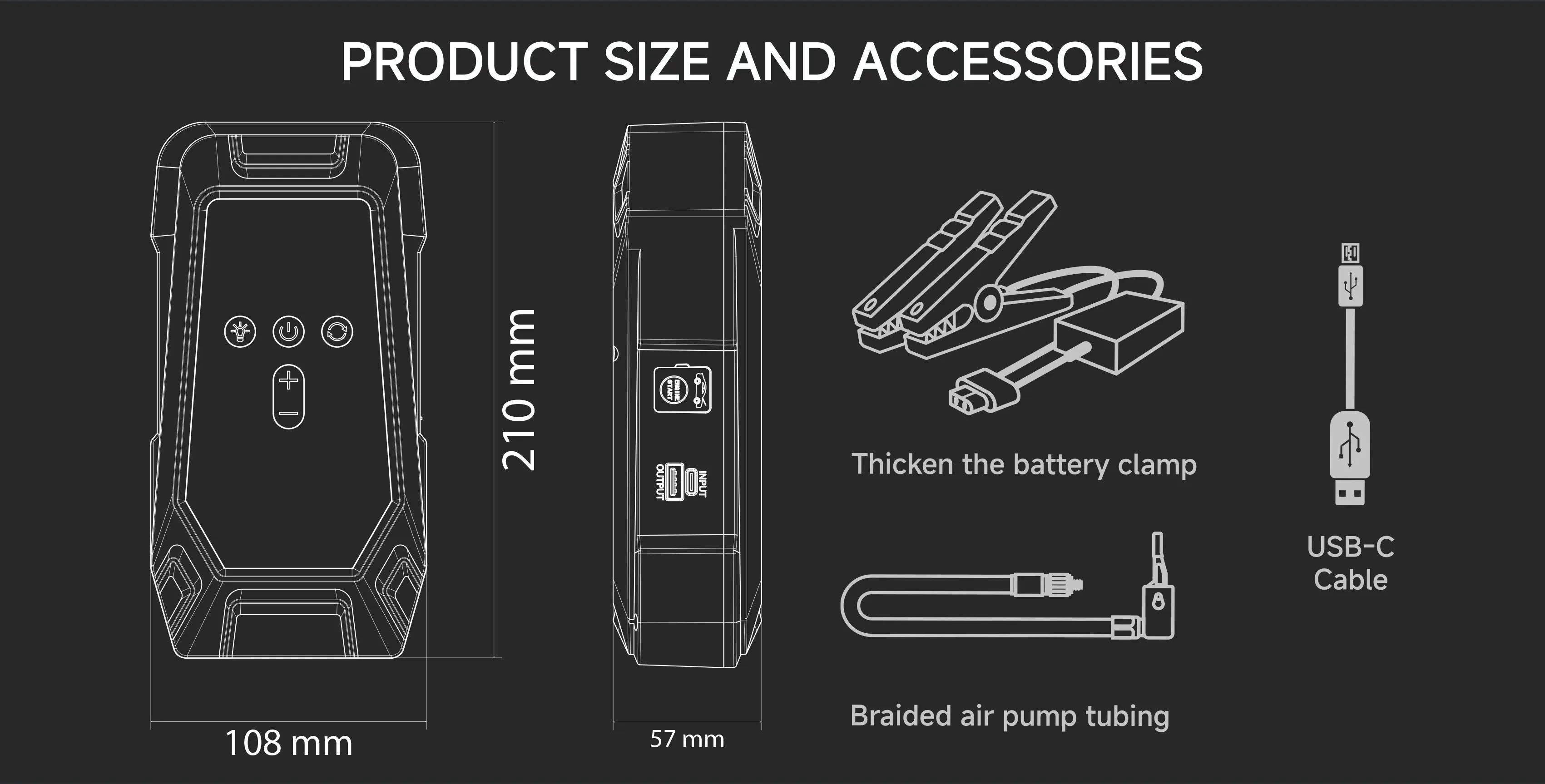 Tragbares 7000A Auto-Starthilfegerät mit 150 PSI Luftpumpe, Powerbank, 4-in-1-Luftkompressor, 12V Autobatterie-/Reifenfüllgerät – Detail 7