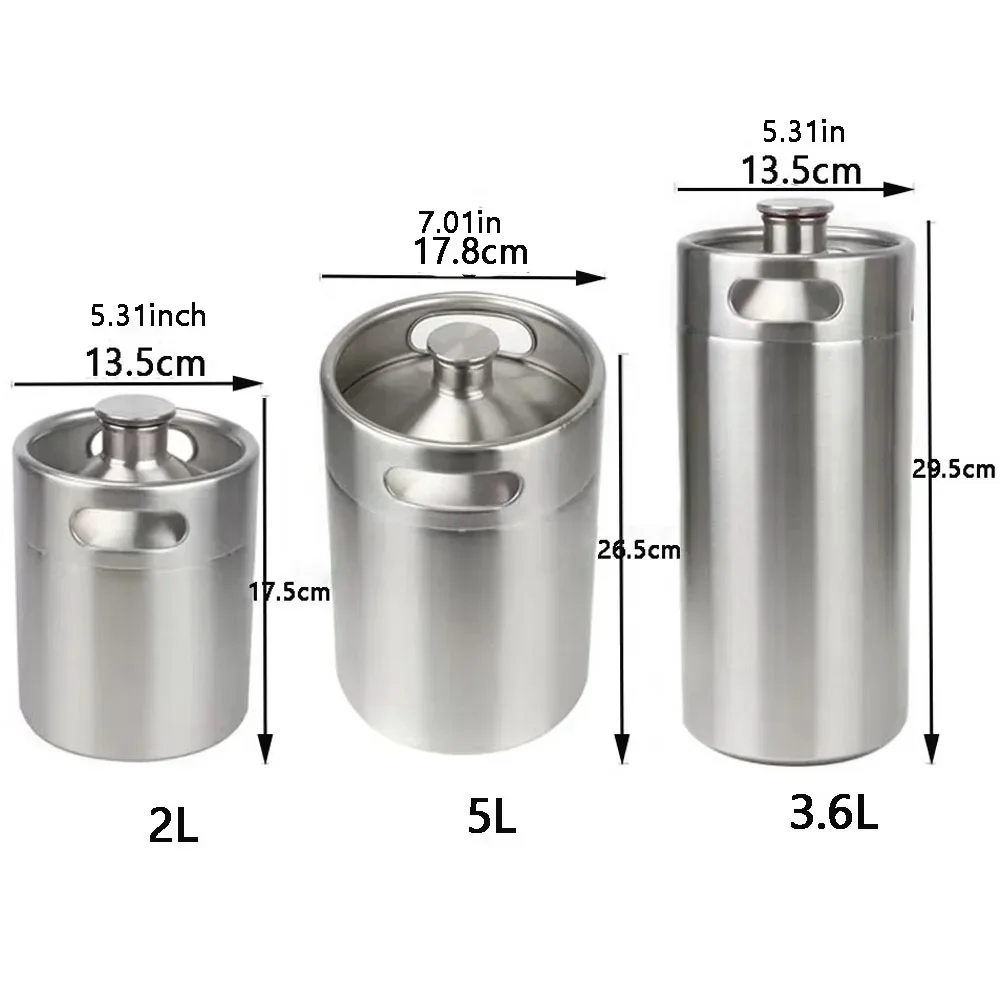 For 10/5/3.6/2L Mini Beer Keg Stainless Steel Pressurized Growler Craft Beer Dispenser System Home Brew Brewing