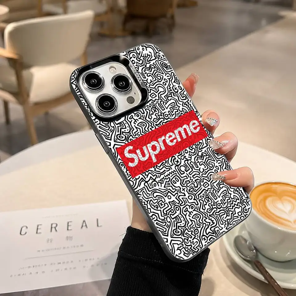 Funda de marca clásica S-Supremes, regalo para iPhone 17,16,15,14,13,12,11 Plus, Pro Max, XS, cubierta plateada y negra 3
