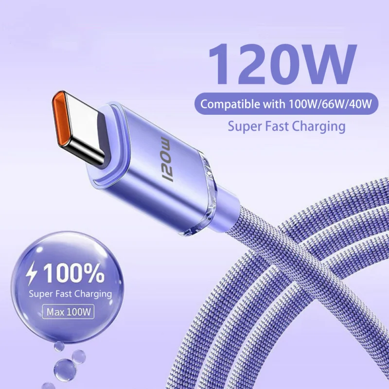 120W 6A USB Type C Cable Fast Charging Wire For Huawei Xiaomi Data Cord USB Charger Cable carga rapida tipo c Phone Accessories