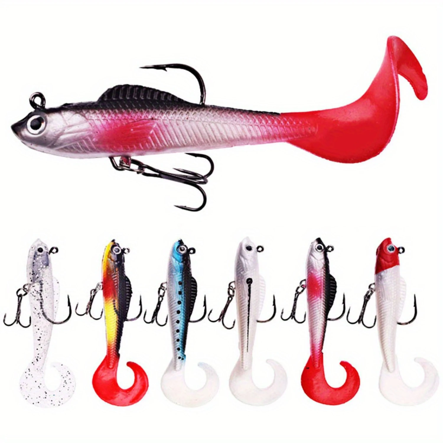 

6pcs Lifelike Silicone Swimbait for Bass Fishing - Enhance Your Catch with Curl Tail Design, Ultra-Realistic Bionic Jig Head Wob
