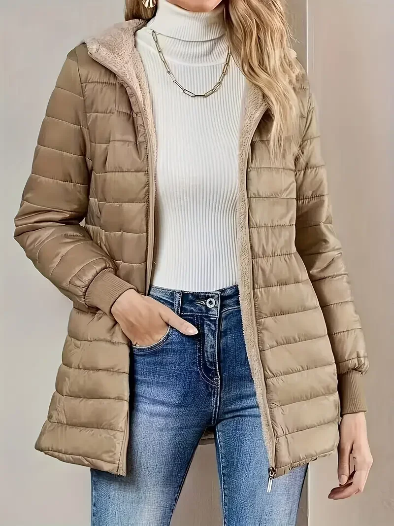 Piumino da donna di media lunghezza autunno inverno - Design caldo cappello lavorato a maglia alla moda Piumino d'anatra bianco Parka slim fit per la stagione fredda