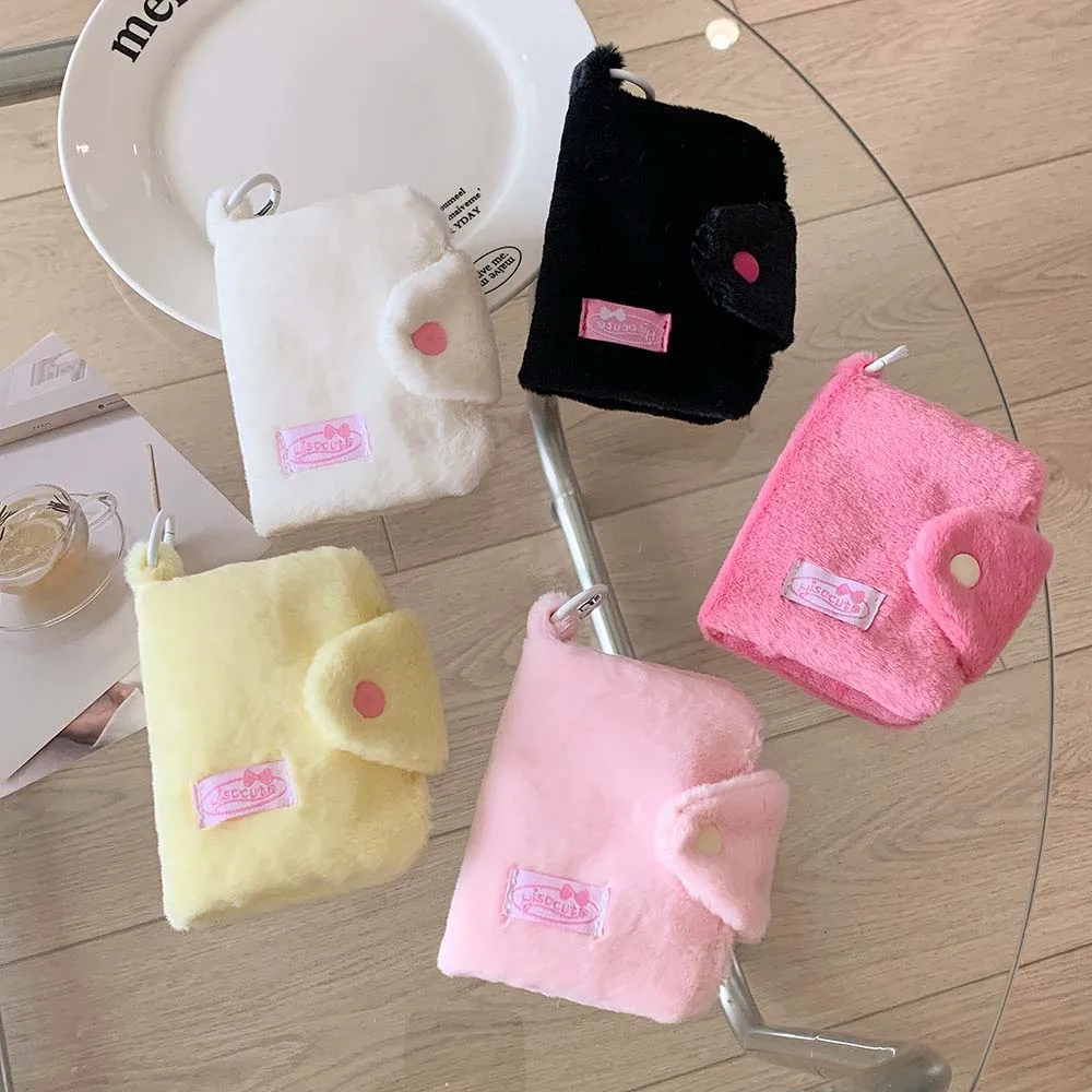 INS Style Solid Color Plush Coin Purse Wallet Key Ring Money Bag Coin Pouch with Keychain Plush Purse Bag Pendant Earphone Case