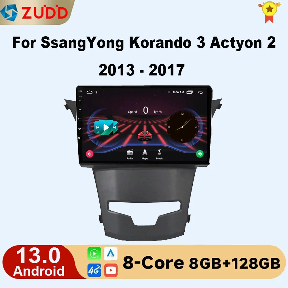 

For SsangYong Korando 3 Actyon 2 2013 - 2017 Car Radio Multimedia Blu-ray QLED System Navigation GPS Auto Stereo 2 Din Carplay