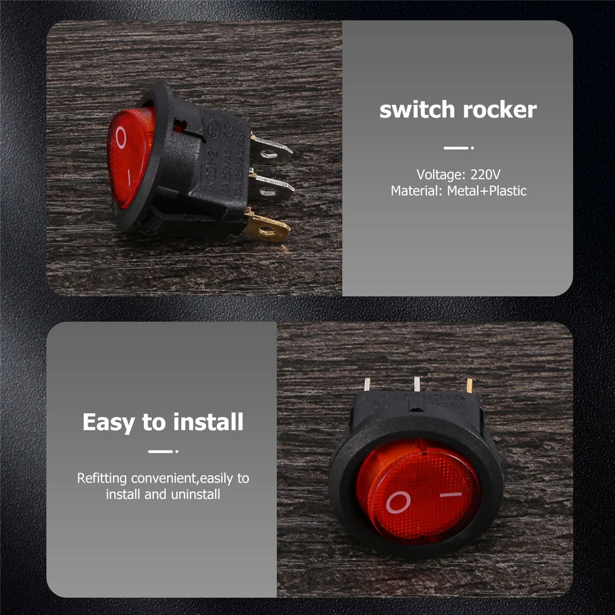 Rocker Switch Bipolar ON OFF Red 3 Pins 220V