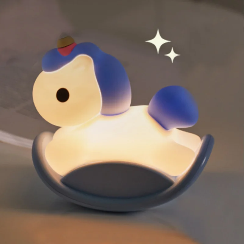 

Night Lights for Bedroom Decor Night Light for Kids Trojan Horse Lamp USB Rechargeable Cute Silicone Animal Dimmable Sleeping