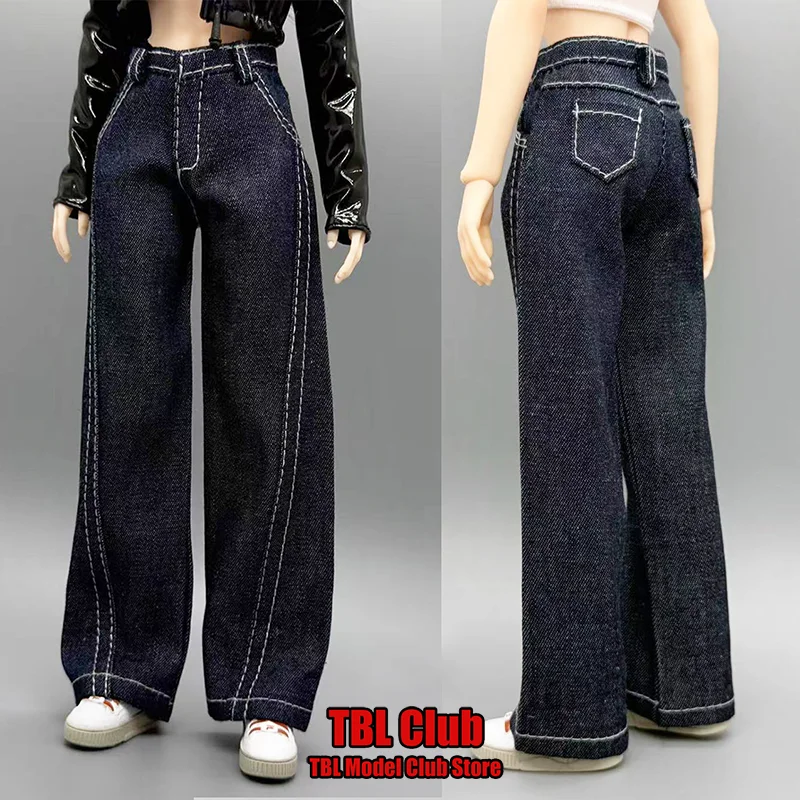 

1/6 Scale Leisure Feeling Deep Blue High Waist Denim Wide Leg Pants Female Clothes For TBL VCD AT 12-inch Action Figure Soldier