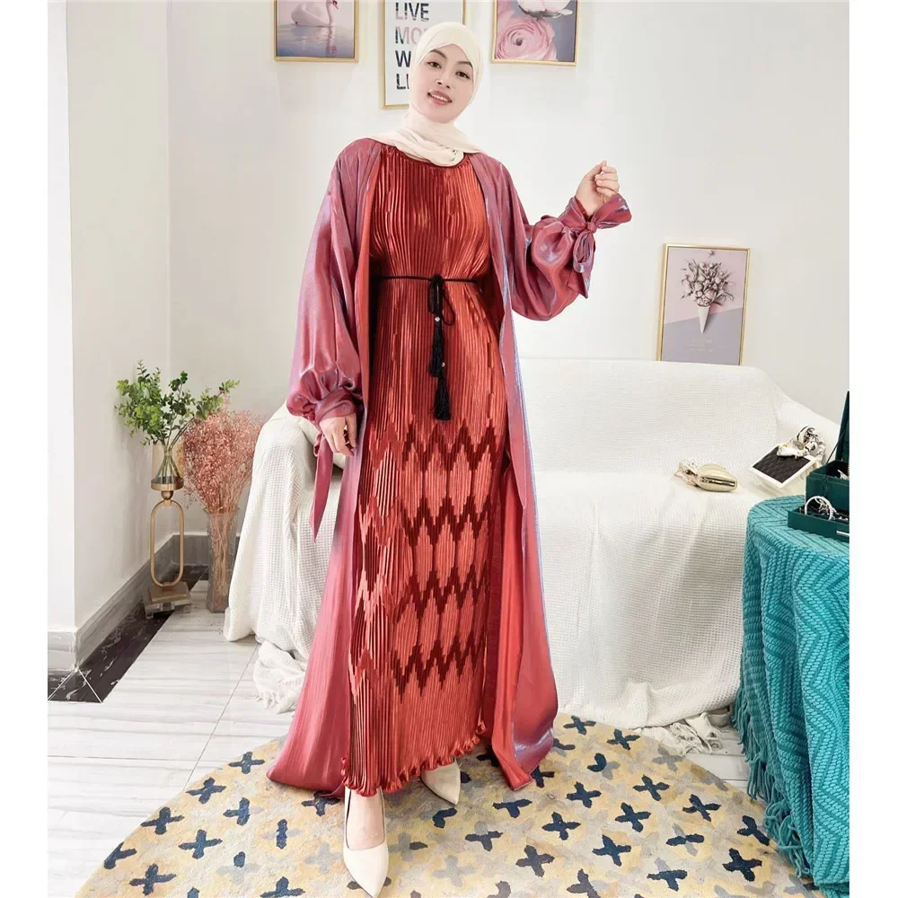 

Shiny Open Abaya Kimono Turkey Bubble Sleeve Abayas for Women Dubai 2025 Muslim Fashion Dress Islam Modest Outfits Kaftan Cloth