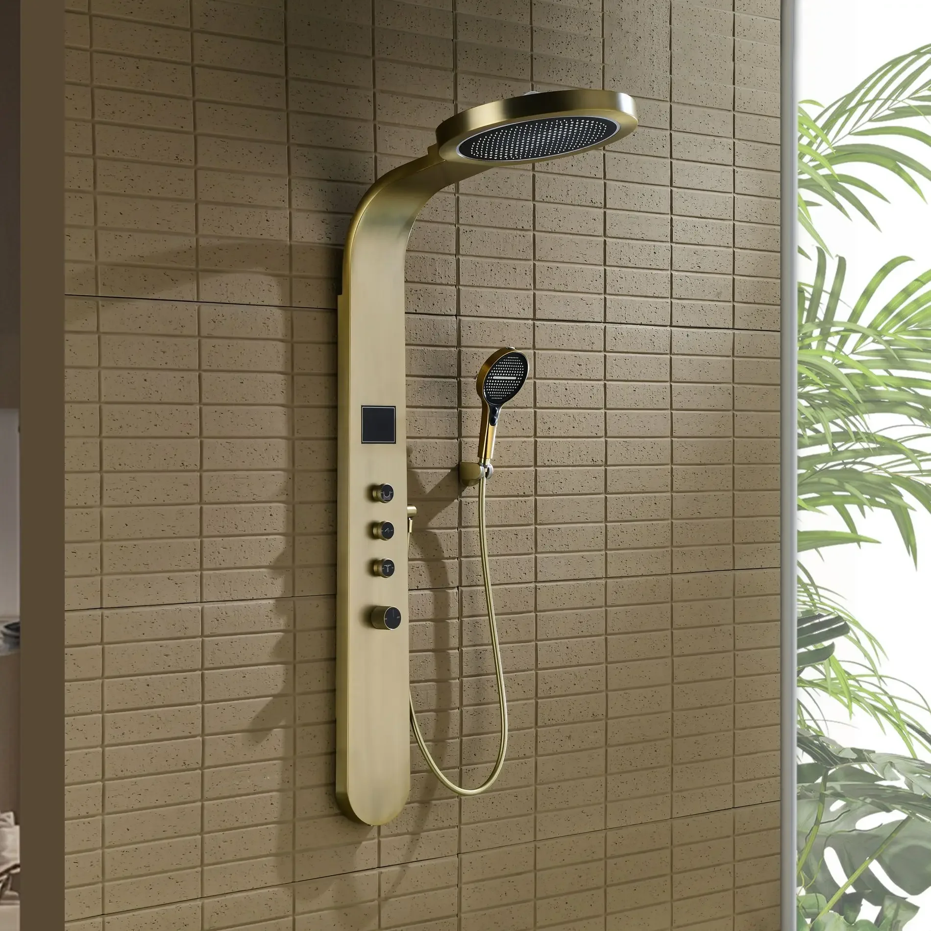 Ambient light digital display top spray household bathroom copper water road shower screen bath toilet bathroom bath set shower
