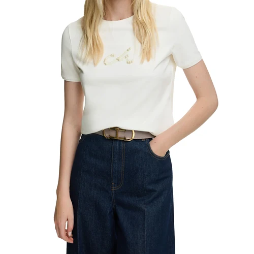 CHCH 2025 novedad de verano para mujer, camisetas informales holgadas de manga corta de algodón con cuello redondo y cuentas de Color sólido