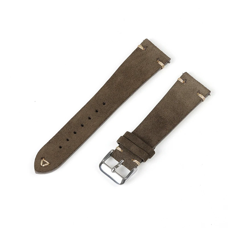 Suede Watch Straps 20mm 22mm Replacement Wristband Handmade Stitching Genuine Leather Watchband