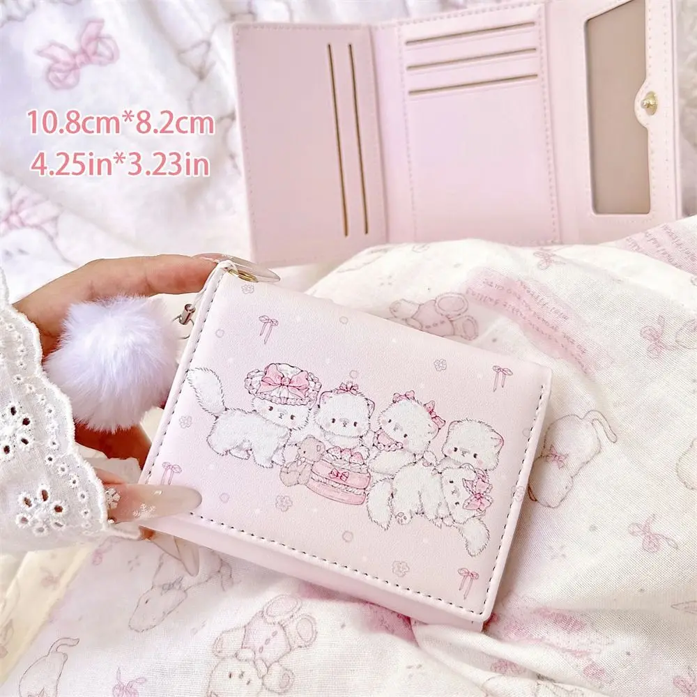 Modny Portfelik Krótki z Nadrukiem Kota Kawaii Składany Portmonetka ze Skóry PU Różowy Wielofunkcyjny Etui na Karty Kredytowe Damski Dziewczęcy Podróżny