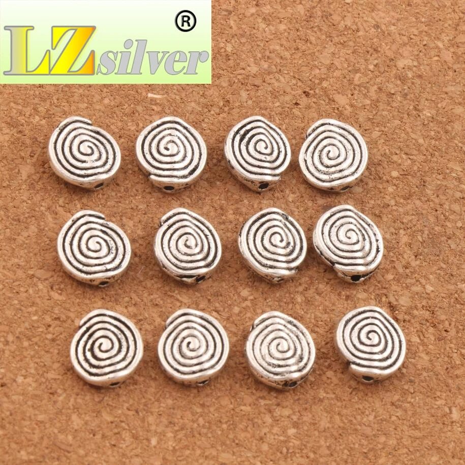 20pcs Antique Silver Flat Round Spacer Swirl Beads 10.8x11.5mm Double Sided Metal Disc Jewelry Making L601