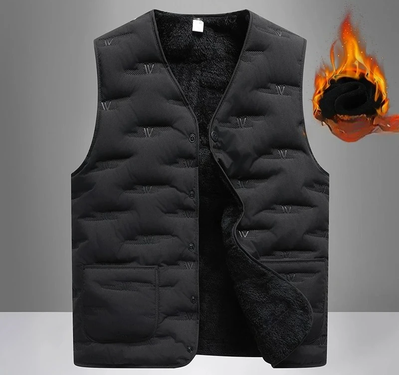 

Winter Men's Fleece Lined Windproof Wool Vest Jacket: Padded Thicken Warm V-Neck Sleeveless Casual Outdoor Waistcoats