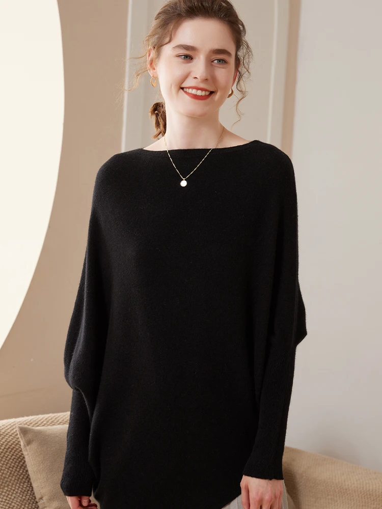 TLOML 高級女性の 100% カシミヤバットシャツビッグショールプルオーバー秋冬ソフト暖かいラップオフィスレディカシミヤニットトップス