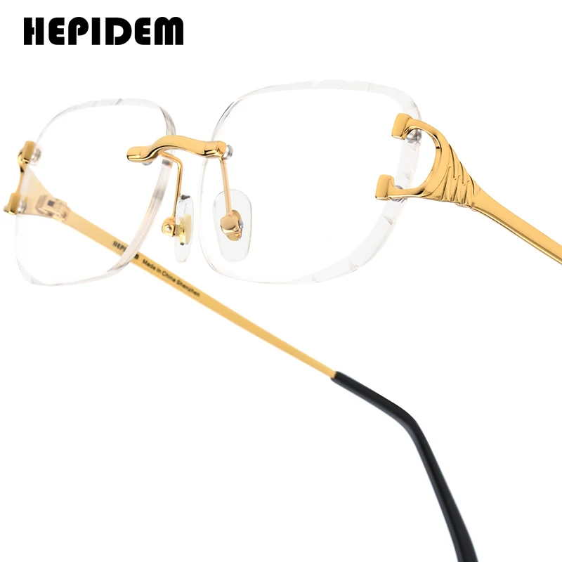 Oprawki okularów ze stopu HEPIDEM, męskie, markowe, z diamentowymi zdobieniami, kwadratowe, bezramkowe okulary damskie, retro okulary korekcyjne, model 50274