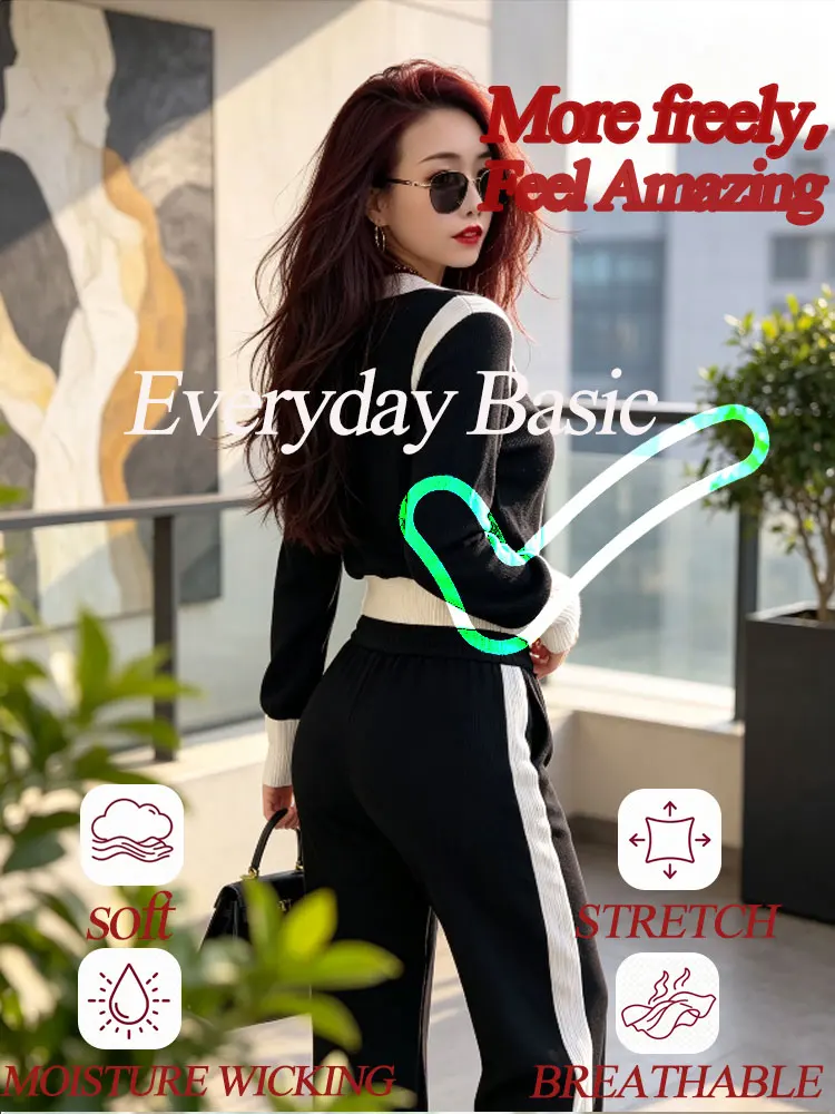 korea New Arrival Color Block Women's Sports Set, Autumn Loose Zip-up Cardigan Outfit, Zipper Cardigan Jacket