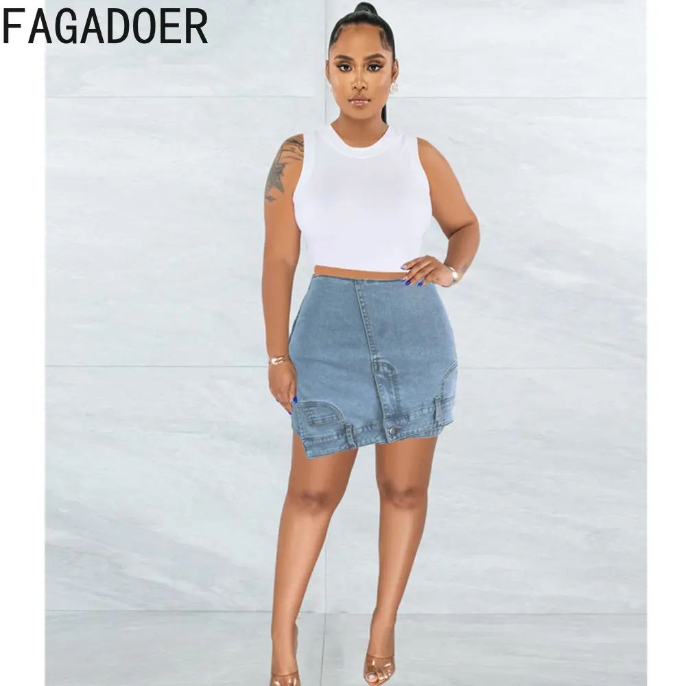 FAGADOER Fashion Cowboy Street Style Women High Waisted Button Mini Shorts Sexy Female Solid Irregular Design Bottoms Clothing