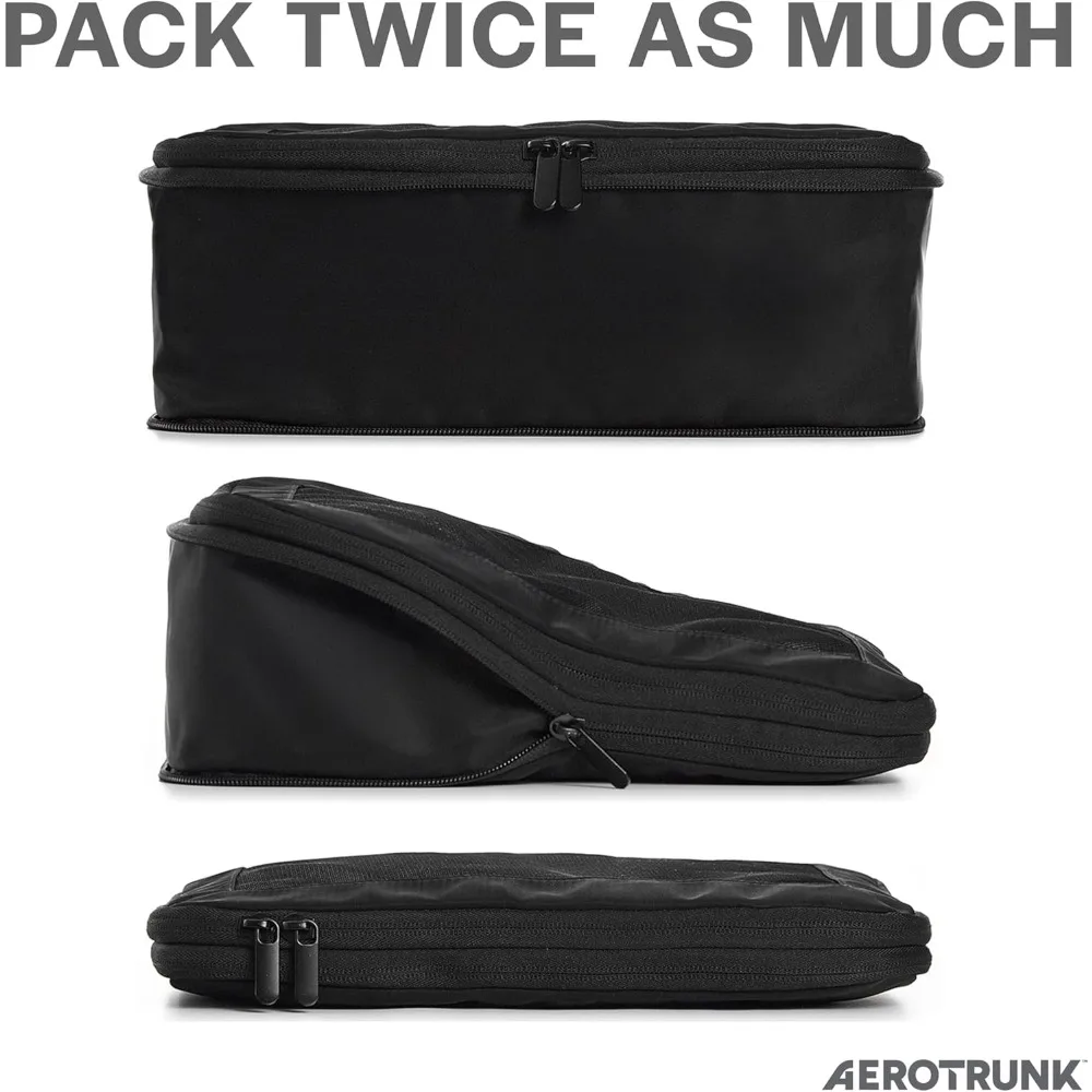 

Compression Packing Cubes for Travel - Luggage Organizer Bags - Double Zipper Packing Cubes for Suitcases (6-Pack, Black)