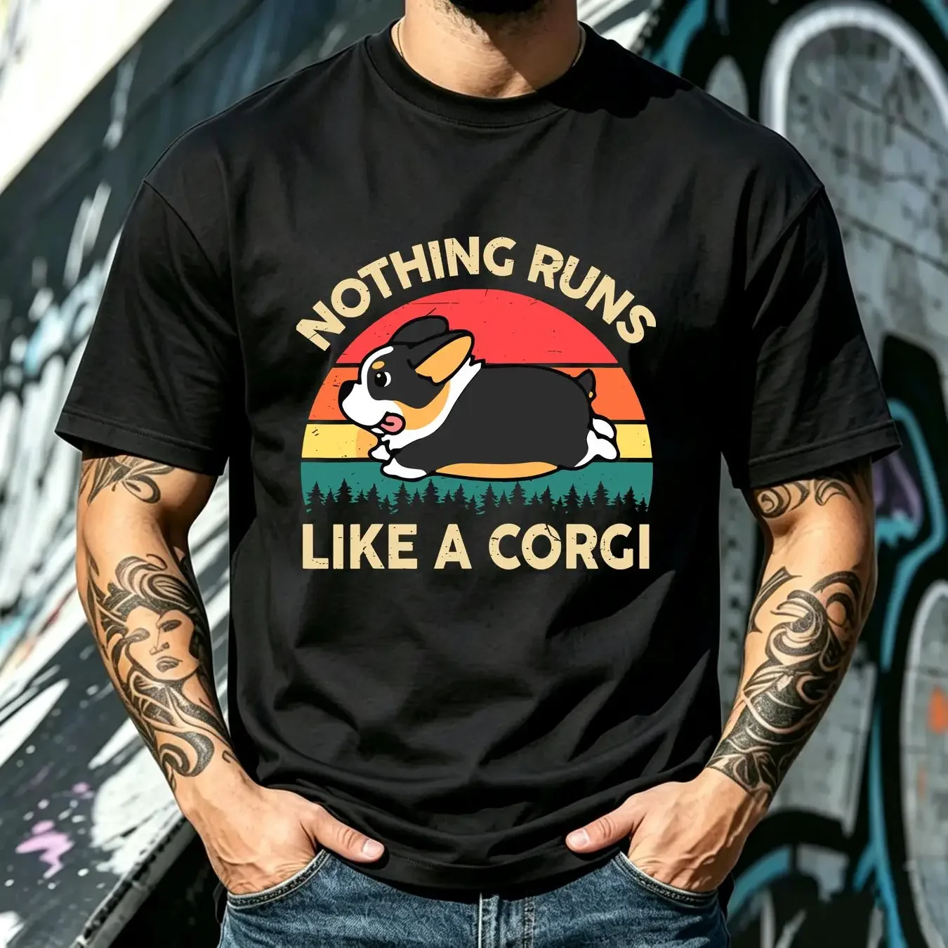 washed T Shirt Corgi Nothing Runs Like Tricolor s for Lover Dog Lovers Funny Mother's Day long or short sleeves vintage Washed