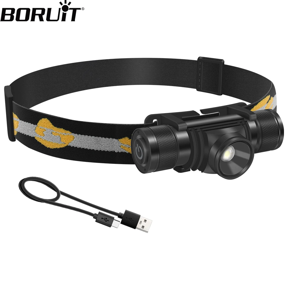 BORUiT-linterna frontal D20 con Zoom LED, potente faro recargable tipo C 18650, resistente al agua, para acampada y Pesca