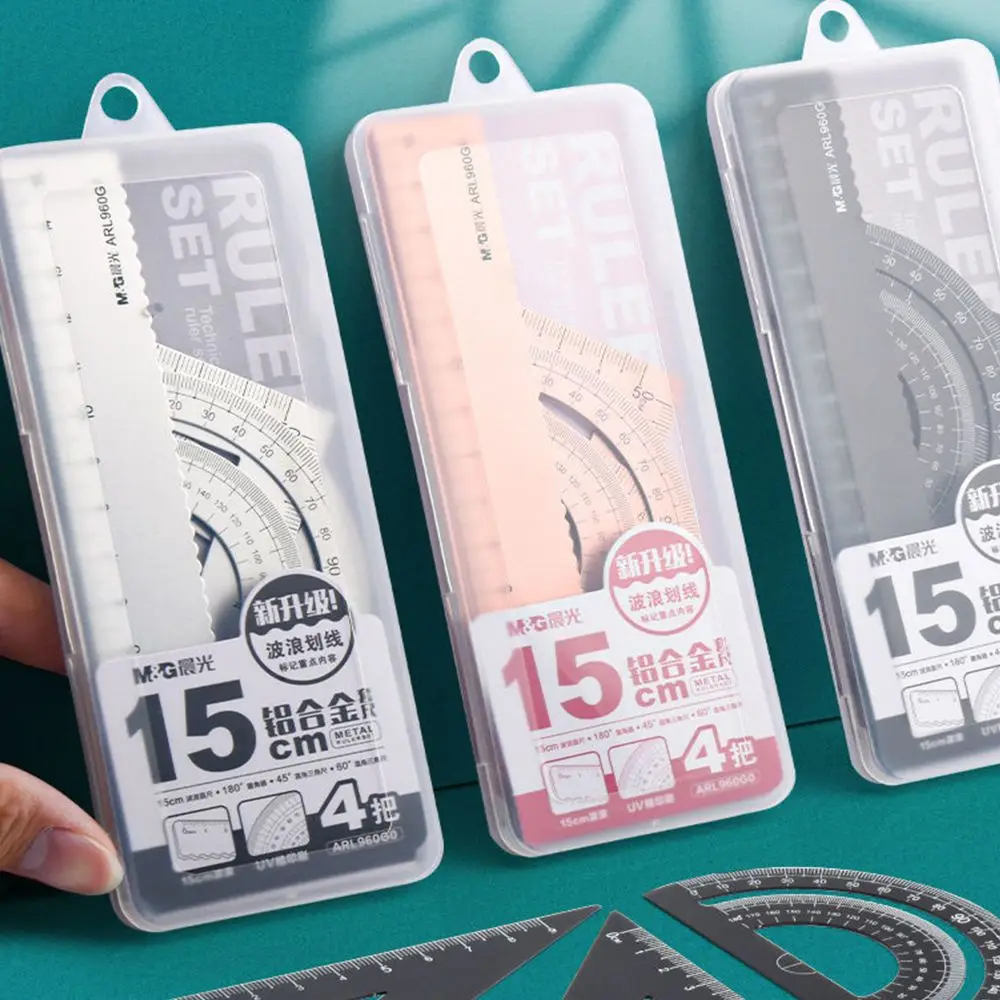 Juego de reglas de aluminio para estudiantes, oficina, matemáticas, medición, dibujo técnico, material escolar, reglas metálicas para exámenes